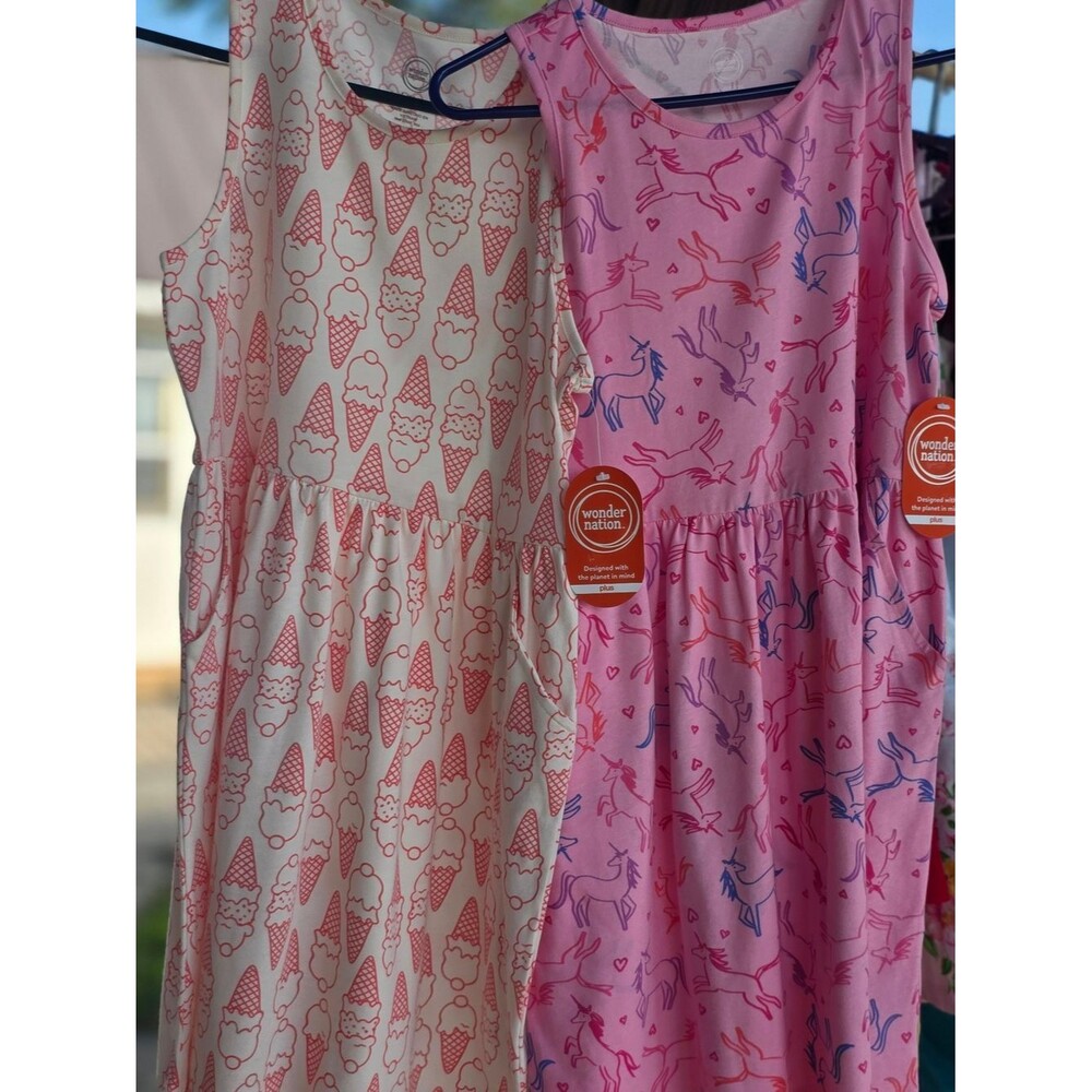 NWT Wonder Nation Pink Unicorn & Cream Ice Cream Girls' Dresses (2) Size L 10-12